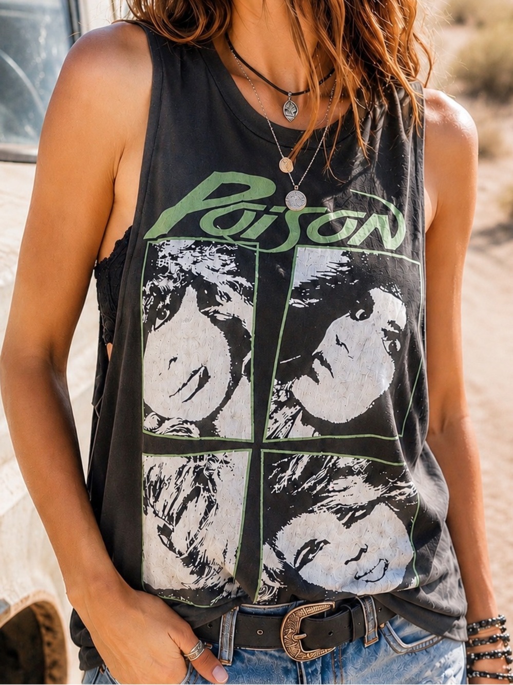 Poison Band Tee Graphic Muscle Tank Vintage Wash Black Small